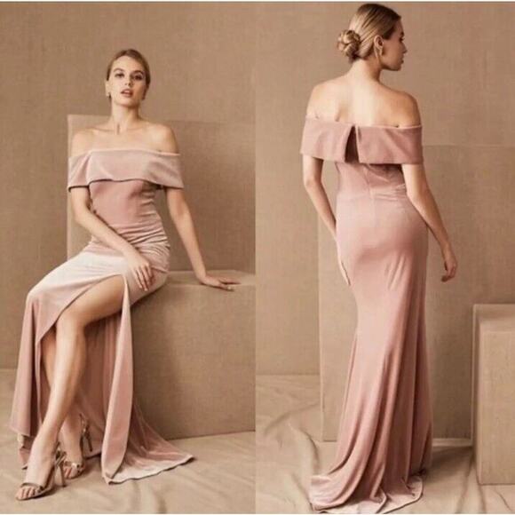 Anthropologie BHLDN Fawn Velvet Maxi Dress Size 4 Rose Pink Off Shoulder Wedding - Picture 16 of 16
